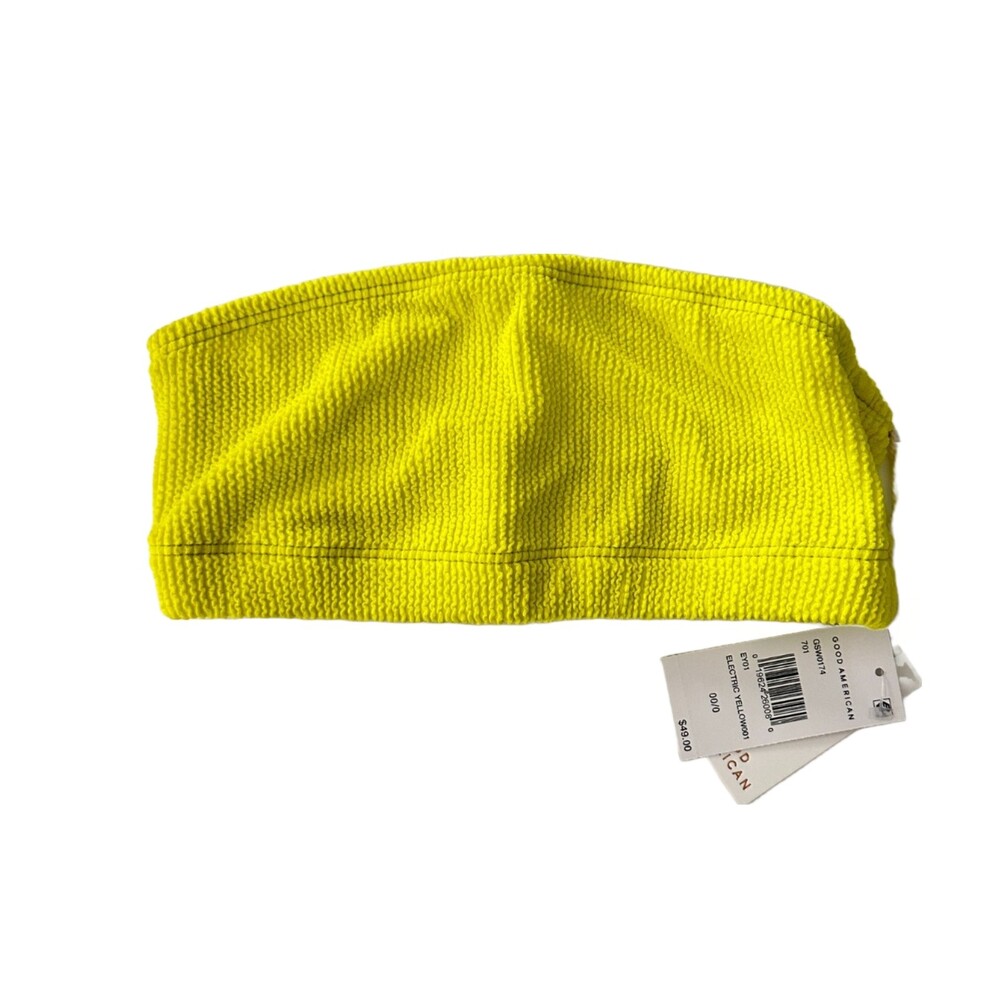 NWT Good American Crinkle Basic Bandeau Electric Top Yellow Size 00/0